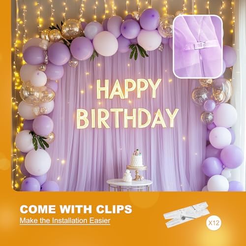 Lavender Tulle Backdrop with Fairy Lights for Parites Wrinkle-Free Sheer Curtain Drapes Photo Back Drop for, alternate view 7