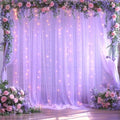 Lavender Tulle Photo Backdrop Curtain with Lights String for Parties Wedding Bridal Shower Sheer Lavender