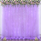 Lavender Tulle Photo Backdrop Curtain with Lights String for Parties Wedding Bridal Shower Sheer Lavender, alternate view 2