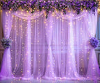 Lavender Tulle Photo Backdrop Curtain with Lights String for Parties Wedding Bridal Shower Sheer Lavender, alternate view 3