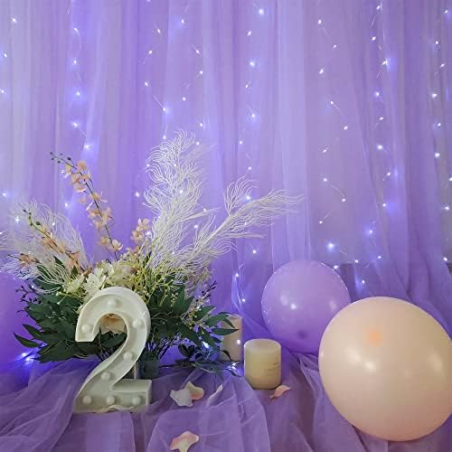 Lavender Tulle Photo Backdrop Curtain with Lights String for Parties Wedding Bridal Shower Sheer Lavender, alternate view 6