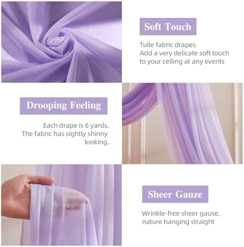 Lavender Wedding Arch Draping Fabric 28" x19FT Sheer Curtain Drapes in 28" width x 19Ft length(1 Panel) in, alternate view 2