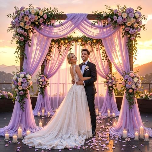 Lavender Wedding Arch Draping Fabric 28" x19FT Sheer Curtain Drapes in 28" width x 19Ft length(1 Panel) in, alternate view 4
