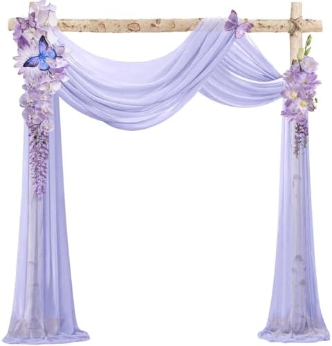 Lavender Wedding Arch Draping Fabric Chiffon Fabric, 29in x 18Ft 2 Panels Sheer Chiffon Outdoor Curtain for