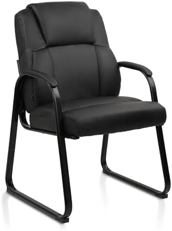 Leather Guest Chair with Padded Arm Rest for Reception Meeting Conference and Waiting Room Side Office Home