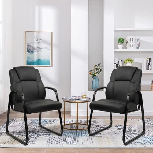 Leather Guest Chair with Padded Arm Rest for Reception Meeting Conference and Waiting Room Side Office Home, alternate view 2