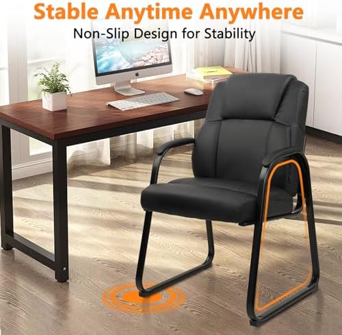 Leather Guest Chair with Padded Arm Rest for Reception Meeting Conference and Waiting Room Side Office Home, alternate view 5