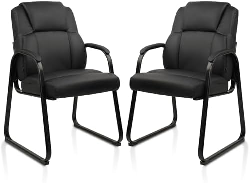 Leather Guest Chair with Padded Arm Rest for Reception Meeting Conference and Waiting Room Side Office Home