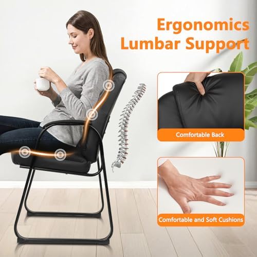 Leather Guest Chair with Padded Arm Rest for Reception Meeting Conference and Waiting Room Side Office Home, alternate view 4