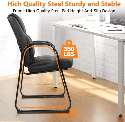 Leather Guest Chair with Padded Arm Rest for Reception Meeting Conference and Waiting Room Side Office Home, alternate view 5