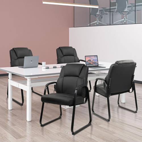 Leather Guest Chair with Padded Arm Rest for Reception Meeting Conference and Waiting Room Side Office Home, alternate view 2