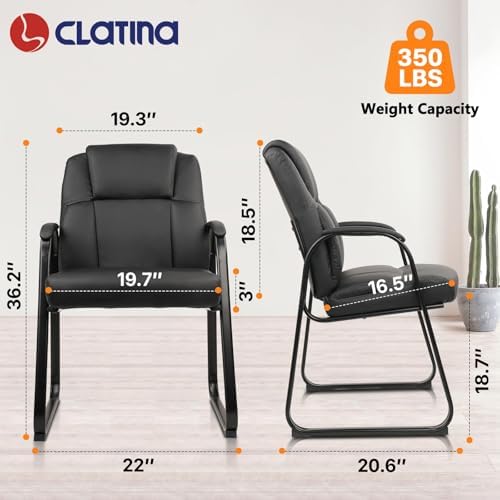 Leather Guest Chair with Padded Arm Rest for Reception Meeting Conference and Waiting Room Side Office Home, alternate view 3