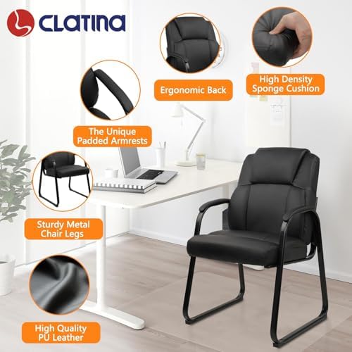 Leather Guest Chair with Padded Arm Rest for Reception Meeting Conference and Waiting Room Side Office Home, alternate view 4