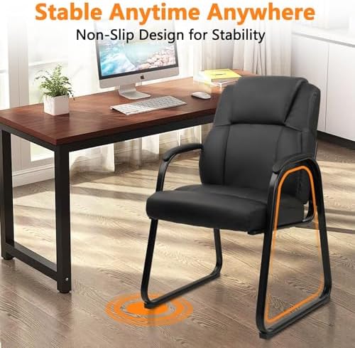 Leather Guest Chair with Padded Arm Rest for Reception Meeting Conference and Waiting Room Side Office Home, alternate view 6