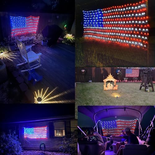 LED American Flag Lights,6.5ft*3.2ft Waterproof Led Flag Net Light Outdoor for 4th of July Decorations, alternate view 2