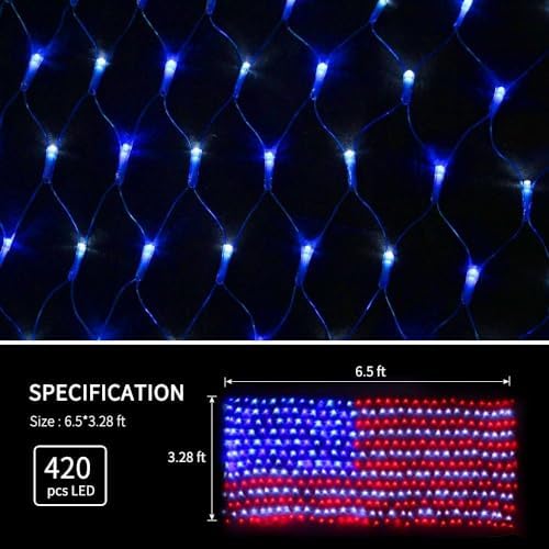 LED American Flag Lights,6.5ft*3.2ft Waterproof Led Flag Net Light Outdoor for 4th of July Decorations, alternate view 3