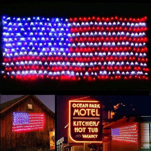LED American Flag Lights,6.5ft*3.2ft Waterproof Led Flag Net Light Outdoor for 4th of July Decorations, alternate view 4