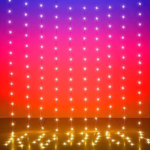 LED Curtain Lights, 6.5ft x 6.5ft 200 LED RGB Color Changing String Fairy Lights Curtain with Smart APP Control