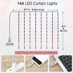 LED Curtain Lights, 8ft x 6ft 144 LED RGB Color Changing String Fairy Lights Curtain with Smart APP Control, alternate view 6