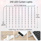 LED Curtain Lights, 9.8ft x 7.8ft 240 LED RGB Color Changing String Fairy Lights Curtain-Smart APP Control, alternate view 6