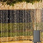 LED Curtain Lights Outdoor 12ft x10ft, 360 LED Plug in Hanging String Lights Indoor Bedroom, Twinkle Light