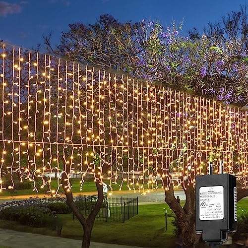 LED Curtain Lights Outside 40ft x 3ft for Backyard, 600 LED Plug in Hanging Fence String Lights Outdoor