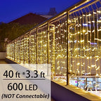 LED Curtain Lights Outside 40ft x 3ft for Backyard, 600 LED Plug in Hanging Fence String Lights Outdoor, alternate view 2