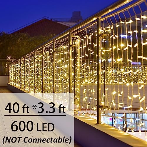 LED Curtain Lights Outside 40ft x 3ft for Backyard, 600 LED Plug in Hanging Fence String Lights Outdoor, alternate view 2