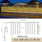 LED Curtain Lights Outside 40ft x 3ft for Backyard, 600 LED Plug in Hanging Fence String Lights Outdoor, alternate view 4