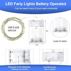 LED Fairy Lights Battery Operated 20FT 60 LEDs Silver Wire String Lights Twinkle Lights Starry Fairy String, alternate view 2