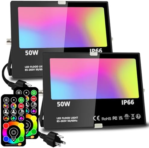 Led Flood Light 500W Equivalent, RGBW Led Outdoor Colored Floodlight