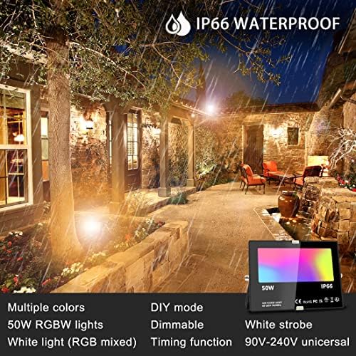Led Flood Light 500W Equivalent, RGBW Led Outdoor Colored Floodlight, alternate view 2