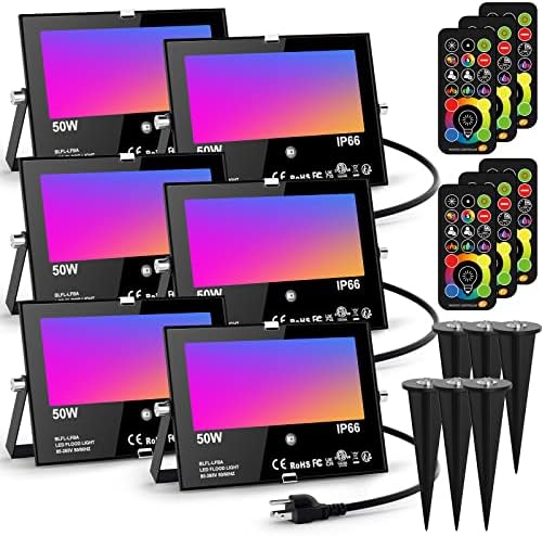 LED Flood Light Outdoor 500W Equivalent Color Changing Landscape Lighting, Timing+120 Colors Strobe+2700K Warm
