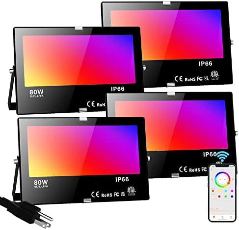 LED Flood Light Outdoor 800W Equivalent Bluetooth Smart Color Change Landscape Lighting DIY-Scene+RGB