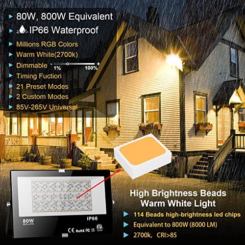 LED Flood Light Outdoor 800W Equivalent Smart RGB Spotlight Landscape Light, alternate view 2