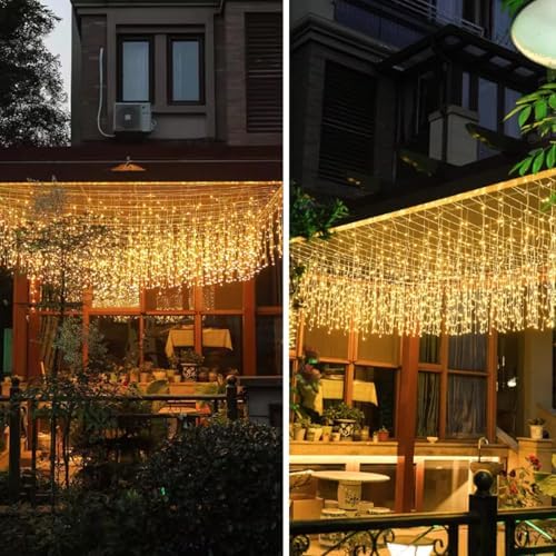 LED Icicle Christmas Lights, 13FT 120 LEDs 8 Modes Extendable Eaves Short Curtain Twinkle Dangling Fairy String, alternate