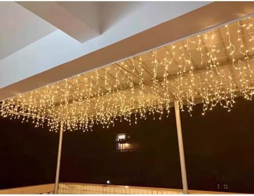 LED Icicle Christmas Lights, 13FT 120 LEDs 8 Modes Extendable Eaves Short Curtain Twinkle Dangling Fairy String, alternate
