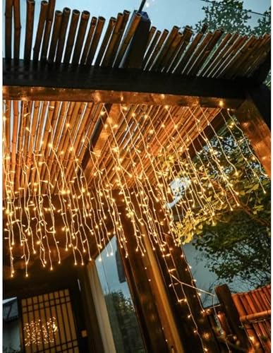 LED Icicle Christmas Lights, 13FT 120 LEDs 8 Modes Extendable Eaves Short Curtain Twinkle Dangling Fairy String, alternate
