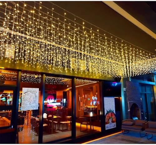 LED Icicle Christmas Lights, 16.4FT 112 LEDs Extendable Curtain 8 Modes Twinkle Novelty Christmas Long Window