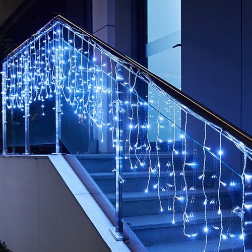 LED Icicle Lights, 13FT 96 LEDs 8 Modes Window Curtain Extendable Fairy Christmas Ceiling Dangling Hanging