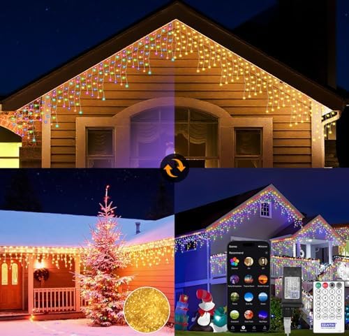 LED Icicle Lights for Outdoor Christmas Decorations,32.8Ft 400 LEDs Color Changing Christmas Fairy Light, APP &