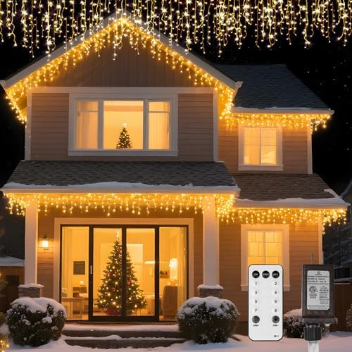 LED Icicle Lights for Outdoor Christmas Decorations,98.4Ft 1000 LEDs Christmas Fairy Light with Timer&Memory