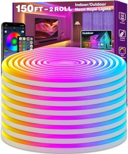 Led Neon Rope Light 150FT, Control with App/Remote, Flexible Led Rope Lights, Multiple Modes, IP68 Outdoor RGB