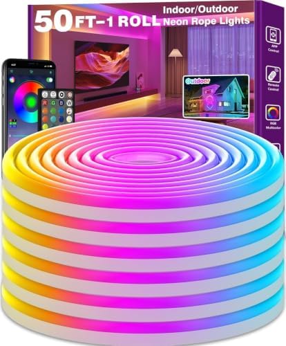 Led Neon Rope Light 50FT, Control with App/Remote, Flexible Led Rope Lights, Multiple Modes, IP68 Outdoor RGB