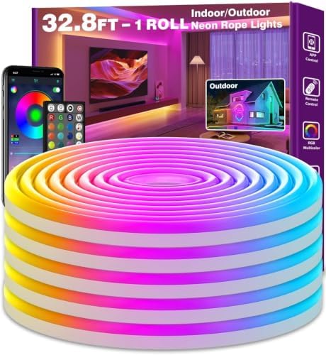 Led Neon Rope Light 60FT, Control with App/Remote, Flexible Led Rope Lights, Multiple Modes, IP68 Outdoor RGB