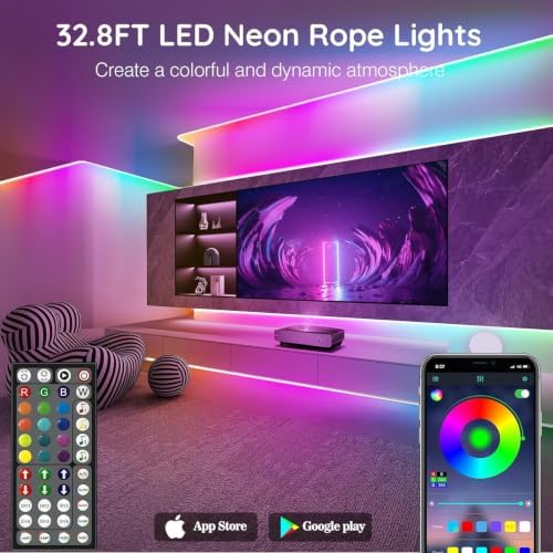 Led Neon Rope Light 60FT, Control with App/Remote, Flexible Led Rope Lights, Multiple Modes, IP68 Outdoor RGB, alternate view