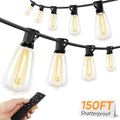 LED Outdoor String Lights, 150FT Dimmable Patio Lights with Remote Control, 45+2 Shatterproof ST38 Edison Bulbs