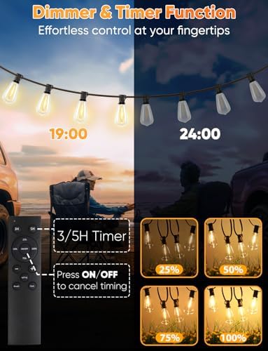 LED Outdoor String Lights, 150FT Dimmable Patio Lights with Remote Control, 45+2 Shatterproof ST38 Edison Bulbs, alternate