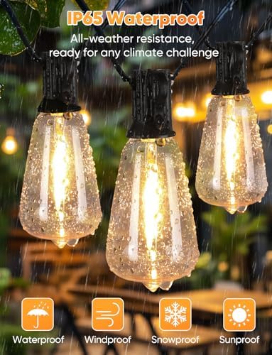 LED Outdoor String Lights, 150FT Dimmable Patio Lights with Remote Control, 45+2 Shatterproof ST38 Edison Bulbs, alternate