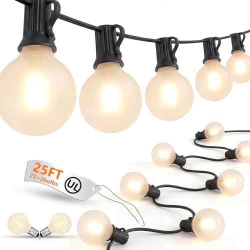 LED Outdoor String Lights 25Ft G40 Frosted White Globe Patio Lights Waterproof with 27 Shatterproof LED Bulbs